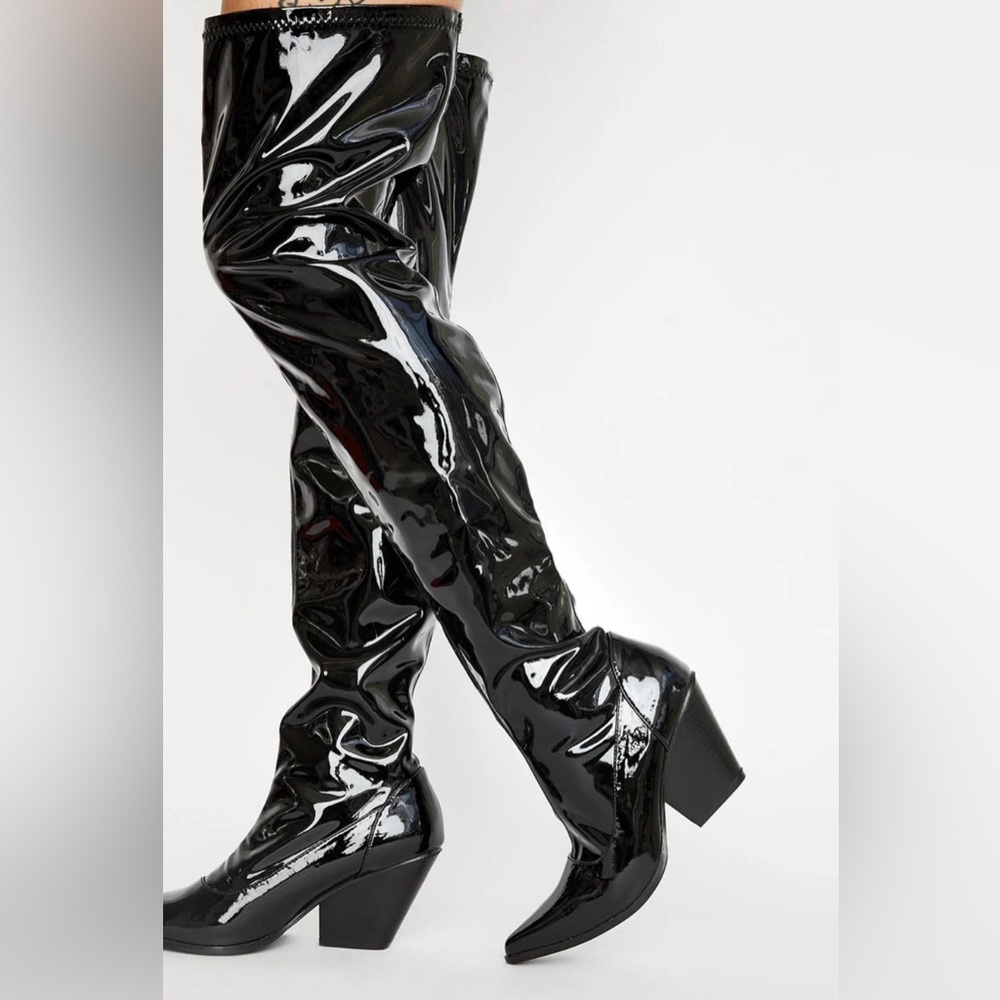 Black Patent Leather Over-the-Knee Boots